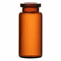 Amber borosilicate glass serum vial with a square, self-standing bottom. Body diameter 27.75 mm, screw closure size 20 mm. Supplied without closure. Suitable for storing and transporting liquid laboratory or pharmaceutical samples, with amber color protecting light-sensitive contents