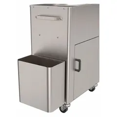 This ACORN trash receptacle is a single unit made of stainless steel with a silver finish. It is designed for use with Deluxe Wash-Ware Portable Hand Wash Sinks, providing a waste collection solution in settings where portable hand washing is required, such as commercial kitchens, food service areas, and event sanitation stations.
