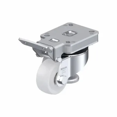 BLICKLE Plate Caster: Nylon Tread, Steel, 75 mm Wheel Dia, 120 mm Mounting Ht, Swivel - Quick-Engage Pedal-Style Leveling Plate Casters