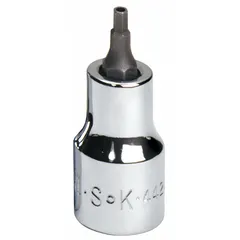 Security hex bit socket with 3/8 in drive and 7/64 in SAE tip size. Features a replaceable insert for extended service life. Used for driving tamper-resistant hex fasteners in maintenance, assembly, and repair tasks.