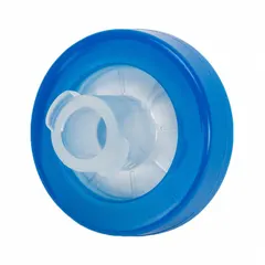 Sterile syringe filter with 0.45 µm pore size MCE membrane and polypropylene housing. Female Luer Lock inlet, male Luer Slip outlet. For single-use filtration of small-volume liquids in laboratory sample preparation and HPLC.