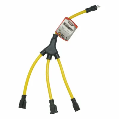 SOUTHWIRE Cord Adapter: 2 ft Lg, 12 AWG, 5-15P Plug, 5-15R Receptacle, Yellow - Plug Extension Cord Adapters with Splitters