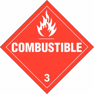 BRADY Container Placard: Combustible, 10 3/4 in x 10 3/4 in, 10 3/4 in Label Ht - Class 3: Flammable Liquids