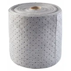 Polypropylene bale-type sorbent roll in gray, 150 ft long and 15 in wide. Used for absorbing industrial spills, leaks, and drips in maintenance, manufacturing, and facility operations. Handles oils, coolants, and water-based fluids.