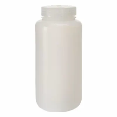 NALGENE Laboratory Bottle: HDPE, 1 L, 32 fl oz, Closure Included, Natural, 63 mm - HDPE Wide Mouth Round Lab Bottles