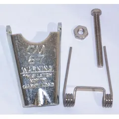 Latch assembly for CM Lodestar series electric chain hoists. Secures the hook opening to prevent load disengagement during lifting. Compatible with hoists rated for 72,300 lb capacity. Replacement part number 595525.