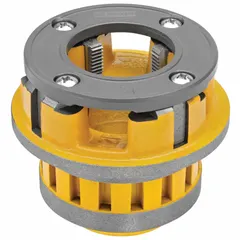 Die head for handheld pipe threaders, designed for 1 1/2 in pipe. Cuts NPT threads with right-hand orientation. Constructed from high-speed steel for threading steel and iron pipe in plumbing and industrial piping systems.