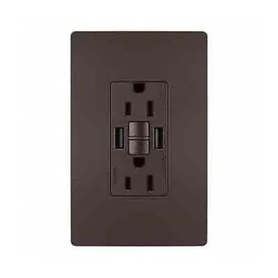 LEGRAND Receptacle: Duplex, 5-15R, 2 USB Ports, USB Type A, Dark Bronze, 125V AC - Weather-Resistant Receptacles with USB Chargers