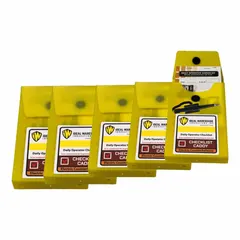 This 5-pack of checklist caddy kits is designed for use with electric counterbalance forklifts. Each caddy organizes and stores daily inspection logs, facilitating pre-shift checks and maintenance tracking. Compatible with model 70-1076-CP.