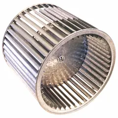 This YORK OEM replacement blower wheel is designed for use in HVAC systems to move air across heat exchangers or evaporator coils. It has a 12-inch diameter, 11-inch width, and 1/2-inch bore, compatible with York model D1CG072N09946C.
