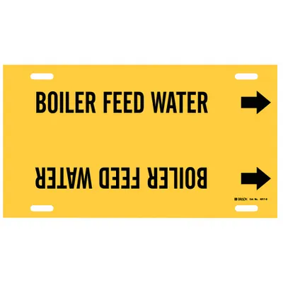 BRADY Pipe Marker: Boiler Feed Water, Yellow, Black, Fits 8 to 9 7/8 in Pipe O.D. - Boiler Feed Water Strap-On Pipe Markers