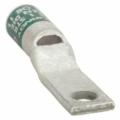 Copper one-hole compression lug for terminating 1 AWG stranded copper wire to a 1/4 in stud. Suitable for use in electrical panels, switchgear, and power distribution systems requiring a secure, low-resistance connection.