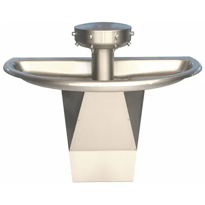 BRADLEY Wash Fountain: Silver, Stainless Steel, Semi-Circular, 54 in Overall Wd - Hand-Operated Push Button Wash Fountains