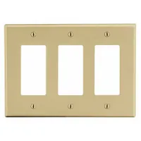 HUBBELL Wall Plate: Decorator-Rocker, 3 Gang, Ivory, Std Size (MPN P263I)