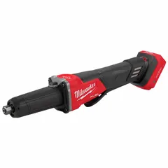 This 18V DC cordless die grinder features a brushless motor and paddle switch with a straight barrel grip. It operates at a maximum speed of 20,000 RPM. Typical applications include grinding, deburring, and surface finishing in metalworking and fabrication tasks.