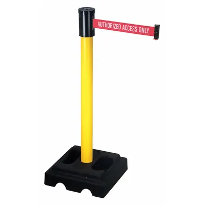 RETRACTA-BELT Barrier Post with Belt: Red, No Pattern, Authorized Access Only, 15 ft Belt Lg - Message Retractable Belt Post Barriers
