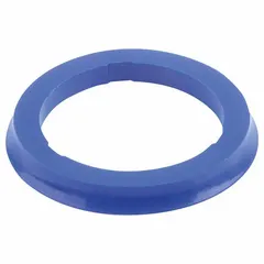 FDA-approved hygienic sealing washer made from blue acetal. Designed for M6 screw size with 9 mm inside diameter and 15.74 mm outside diameter. Suitable for creating sanitary seals in food, beverage, and pharmaceutical processing environments where chemical resistance and contamination prevention are required.
