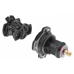 This mixer pressure balancing unit is a valve component for bathtubs and showers. It maintains consistent water temperature by balancing incoming hot and cold water pressure, preventing scalding or temperature fluctuations.