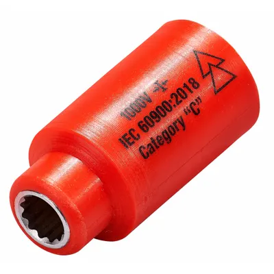 ITL Insulated Socket: 3/8 in Drive Size, 1/4 in Socket Size, 1 5/8 in Overall Lg - 1/4" Drive SAE Insulated Hand Sockets