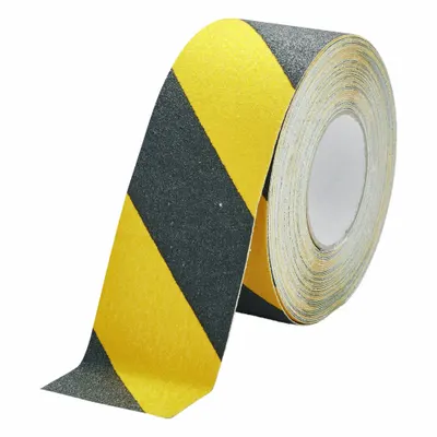 DURABLE Anti-Slip Tape: Coarse, 60 Grit Size, Striped, Black/Yellow, 2 61/64 in x 49 13/64 ft - Medium Traffic Antislip Tape