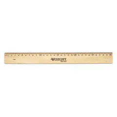 This 12-inch wood ruler features a clear rigid body with black printed graduation marks in 1/16-inch increments and decimal markings. With a thickness of 0.11 inches, it is suitable for general measuring tasks in drafting, crafting, and everyday use.