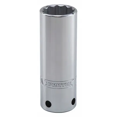 PROTO Socket: Metric, 1/2 in Drive Size, 20 mm Socket Size, 12-Point, Deep, Chrome - Tether-Ready Hand Sockets