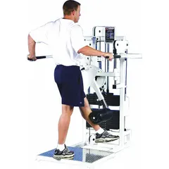 Single-station hip and leg machine with a powder-coated white vinyl finish. Steel frame construction. Overall length of 66 inches. Used for strength training targeting hip and leg muscles in commercial gyms and fitness facilities.