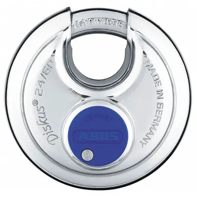 ABUS Padlock: Stainless Steel, Unfinished, Silver, Covered Shackle, Stainless Steel - Covered Shackle Master Keyed Padlocks