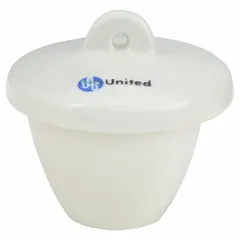 Glazed porcelain crucible with 35 mm diameter and 29 mm overall height. Autoclavable for sterilization. Suitable for high-temperature laboratory procedures such as ashing, melting, and heating small samples.