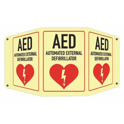 LYLE Safety Sign: Aluminum, Mounting Holes Sign Mounting - Tri-Bend Projection AED Automated External Defibrillator Signs