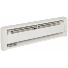 This oil-filled electric baseboard heater delivers 500W of heat output at 120V AC. It features a conventional white housing and is rated for commercial-grade duty. The unit does not include a thermostat and is intended for wall-mounted installation in spaces requiring supplemental or primary electric heating.