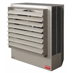 This Dayton unit heater is designed for wall or ceiling mounting in industrial and commercial spaces. It operates on 480V AC, 3-phase power and measures 39-1/2 in H x 37-1/2 in W x 18-1/2 in D. Suitable for supplemental or primary heating in areas such as warehouses, workshops, and loading docks.