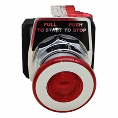 This mushroom-head push button features a metallic construction with a 30 mm profile. It has a maintained action and a 1NC contact configuration. Typical applications include emergency stop functions in industrial control panels and machinery.