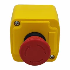 This push-button control station features a red mushroom head operator with maintained (latching) action and one normally closed (1NC) contact. It is designed for oil- and dust-tight environments, making it suitable for industrial machine control applications where a maintained emergency stop or safety shutdown function is required. The unit has no pilot lights and no operator legend.