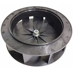 Replacement blower wheel for HVACR fans and ventilation systems. Compatible with manufacturer part number 10C387. Used to move air in commercial or industrial heating, cooling, and exhaust applications.