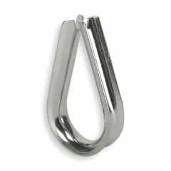 Stainless steel thimble with plain finish, supplied in a pack of 25. Used in lifting applications to protect the eye of a wire rope loop from wear and crushing. Suitable for use with 1/16 inch diameter rope in rigging and hoisting.
