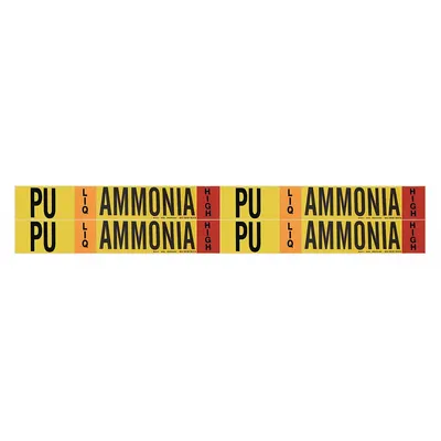 BRADY Pipe Marker: PU, LIQ, High, Fits 3/4 to 2 3/8 in Pipe O.D., 4 Pipe Markers - Ammonia Adhesive Pipe Markers