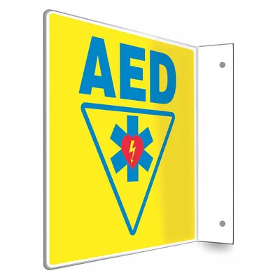 CONDOR Safety Sign: PETG, Mounting Holes Sign Mounting, 8 in x 8 in Nominal Sign Size - L-Shape Projection AED Signs