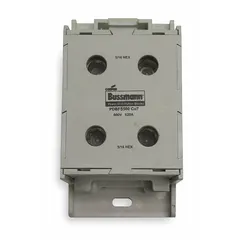 Surface-mount power distribution block with finger-safe design. Accepts aluminum conductors from 6 AWG to 350 kcmil on the line side. Lug-to-lug connections for splitting a single power source into multiple branch circuits in control panels and enclosures.