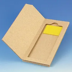 Cardboard mailer for single microscope slide. Natural color. Used for secure storage and transport of prepared slides in laboratory settings.