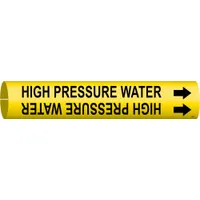 Pipe Marker: High Pressure Water, Yellow, Black, Fits 2 1/2 to 3 7/8 in Pipe O.D., 1 Pipe Markers (MPN 4078-C)