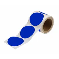 Solid blue circle-shaped floor marking tape with no legend, measuring 3 1/2 inches in diameter. Constructed with 8 mil thick polyester backing for durability. Supplied in a 350-pack. Used to visually designate areas, hazards, or pathways in industrial facilities