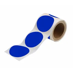 Solid blue circle-shaped floor marking tape with no legend, measuring 3 1/2 inches in diameter. Constructed with 8 mil thick polyester backing for durability. Supplied in a 350-pack. Used to visually designate areas, hazards, or pathways in industrial facilities.