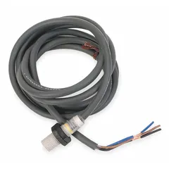Shielded inductive cylindrical proximity sensor with normally closed (NC) output and 3-wire non-terminated cable. Operates on 10-30V DC supply voltage. Suitable for non-contact detection of metal objects in industrial automation applications such as position sensing, part detection, and machine control.