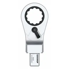 Interchangeable torque wrench head with 12-point box end design. Size 19 1/20 mm. For use with compatible torque wrench handles to apply precise torque to fasteners in confined spaces.