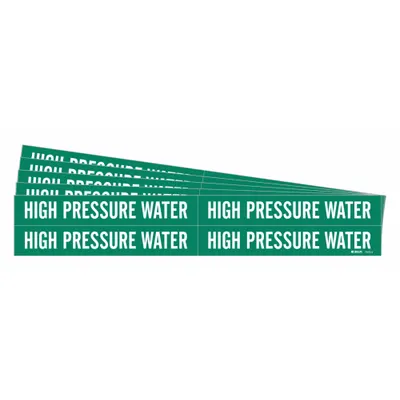 BRADY Pipe Marker: High Pressure Water, Green, White, Fits 3/4 to 2 3/8 in Pipe O.D. - High Pressure Water Adhesive Pipe Markers