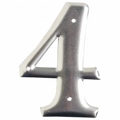 BRADY Number Label: 4, Silver, 3 in Character Ht, 2 in Overall Wd, Uppercase - Utility Pole Marking Numbers