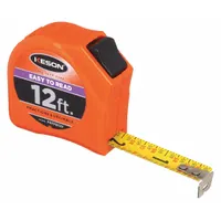 This 12 ft tape measure features SAE fractional graduations in 1/16 in increments on a vertical read display. The nonmagnetic single hook tip is suitable for environments where magnetic interference must be avoided. A manual lock secures the blade, and the plastic orange case provides impact resistance. With a 5 ft standout, it is used for measuring tasks in construction, maintenance, and industrial settings