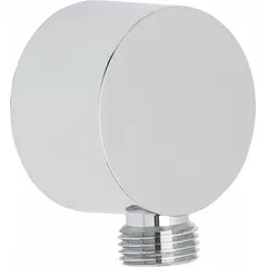 This brass wall elbow with chrome finish connects a handheld showerhead to a wall-mounted water supply. It features a 1/2-inch NPT connection for secure installation. Suitable for use in bathrooms and showers where a durable, corrosion-resistant fitting is required.