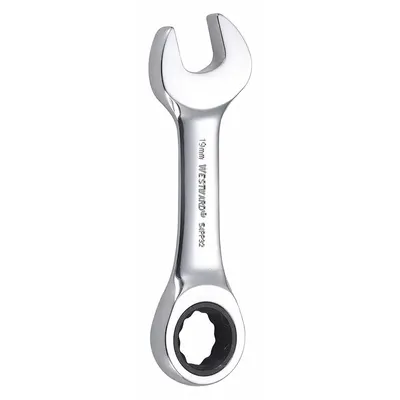 WESTWARD Combination Wrench: Alloy Steel, Chrome, 19 mm Head Size, 5 3/8 in Overall Lg - Metric 12-Point Ratcheting Combination Wrenches